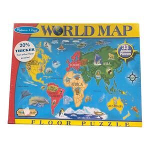 New Melissa & Doug World Map Jumbo Jigsaw Floor Puzzle 33 Pc Sealed 2 ft X 3 ft